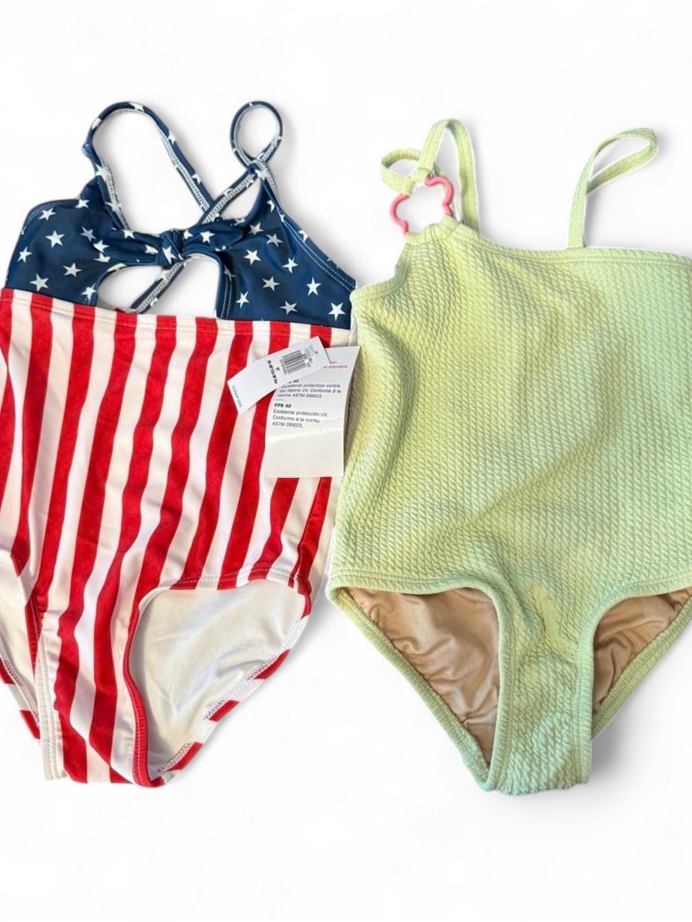 Old Navy Kids One-Piece Swimsuit Duo - Patriotic Red/Blue & Light Green